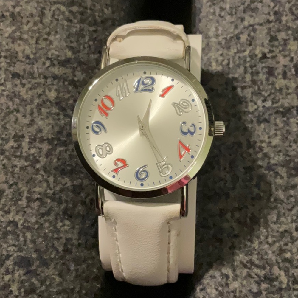Stylish & Patriotic White Watch with red, white & blue Numbers